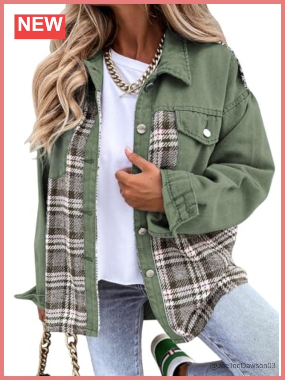 Oversized Plaid Denim Jacket Long Sleeve Button Down Shacket